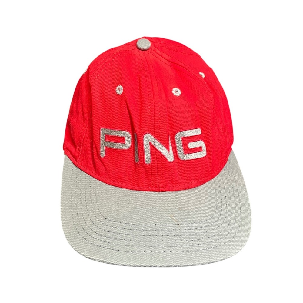 Ping Golf Hat Mens OSFA Red Grey Vintage Made In USA Adjustable Strapback